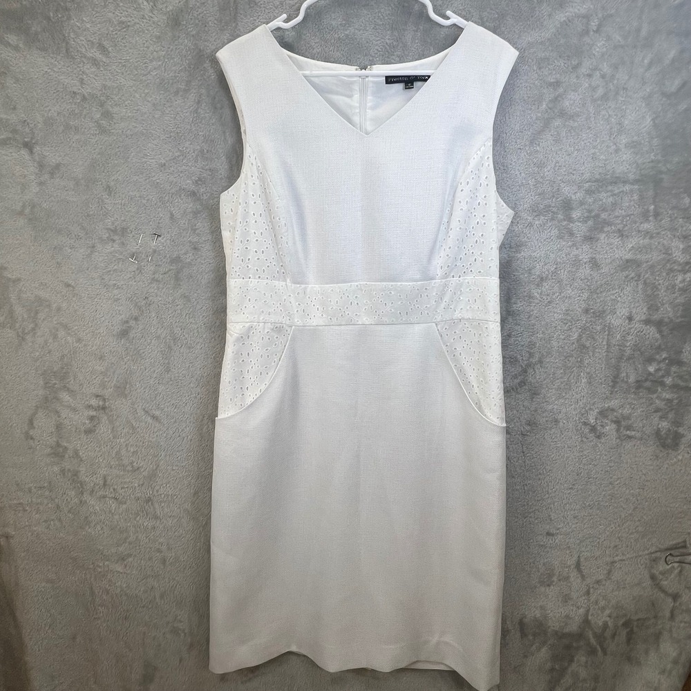 Preston & York White Eyelet Trim Sleeveless Sheath Dress 12 Summer Classic